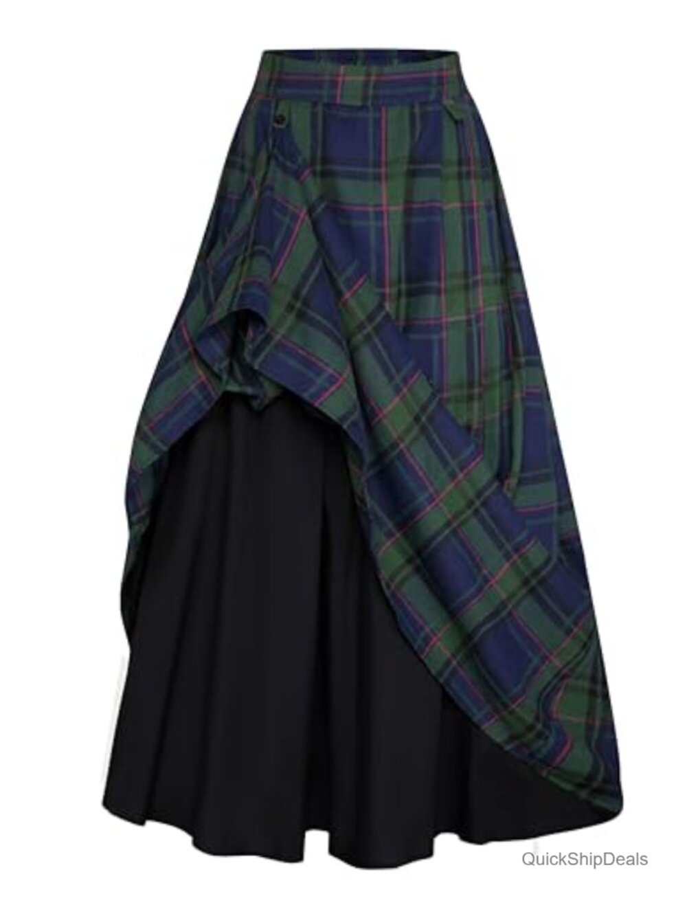 Plaid High Waist Layered Long Maxi Skirt with Pockets Womens